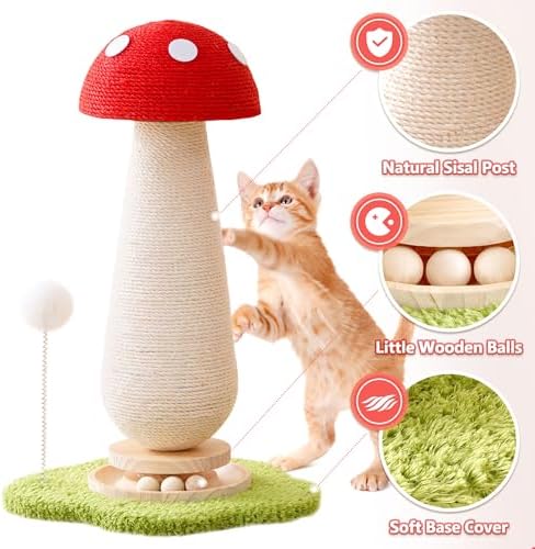 Mushroom Cat Scratching Post Cat Tree, 21.5‘’ H Cute Cat Scratcher Tower - Image 3