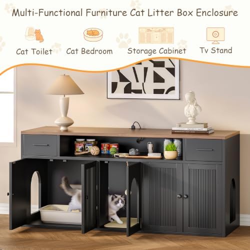 58" Cat Litter Box Enclosure for 2 Cats, Double Litter Box Furniture - Image 4