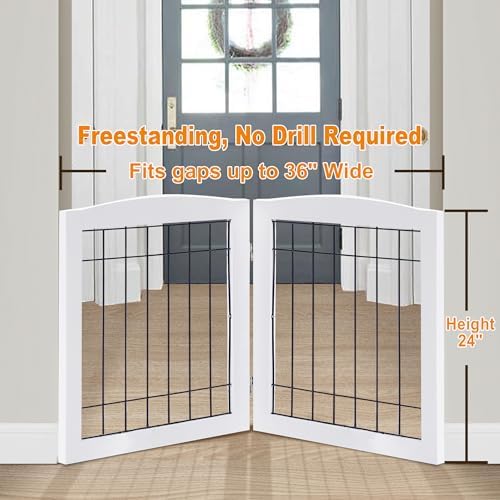 LZRS 2-Panel Freestanding Foldable Wood Dog Gate – Solid Wood & Steel Wire - Image 2