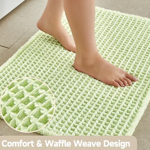 TYUU Waffle Bath Mat, Small Boho Bathroom Rugs Non Slip 24x16 Pale Green - Image 3