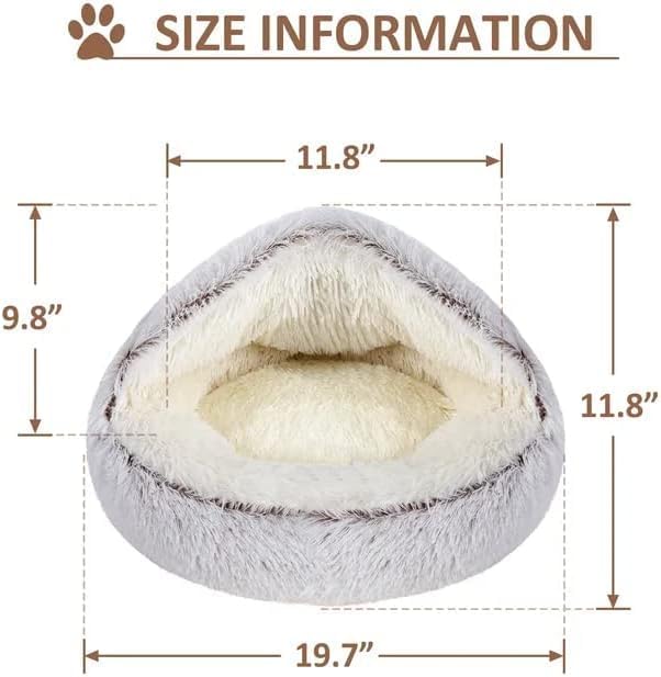 Cat Bed Round Fluffy Hooded Cat Bed Cave, Anti-Anxiety Cave Bed - Image 4
