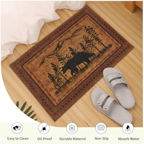 Giwawa Forest Bear Bath Rug Rustic Cabin Absorbent Plush Floor Mat 16"x24" Soft - Image 5