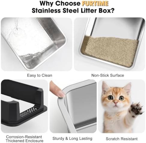 FURTIME Stainless Steel Cat Litter Box, Extra Large Cats Metal Litter Box - Image 5