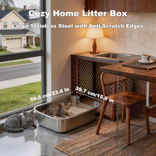 Low Entry Stainless Steel Cat Litter Box, Extra Large Open Top Litter Box - Image 2