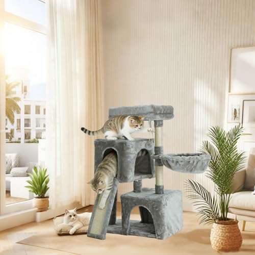 35.8 Inch Cat Tree Double Beds Hammock Scratcher Perch Toy Ball Grey Upgraded - Image 6