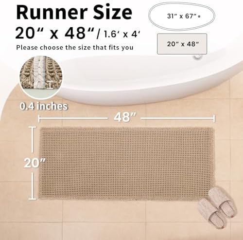 Waffle Bath Mat, Boho Bathroom Rug Non Slip Washable, 20 x 48 - Image 2