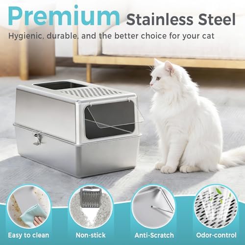 Enclosed Cat Litter Box Stainless Steel - Image 3
