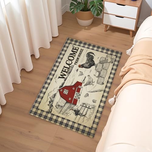 Giwawa Farmhouse Rooster Bath Rug Country Chicken Shower Rug Absorbent Bath - Image 6