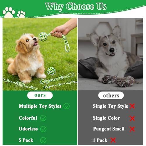 ASOCEA 5 Pack Cotton Rope Toys for Puppy Teething Small Dogs Green - Image 4