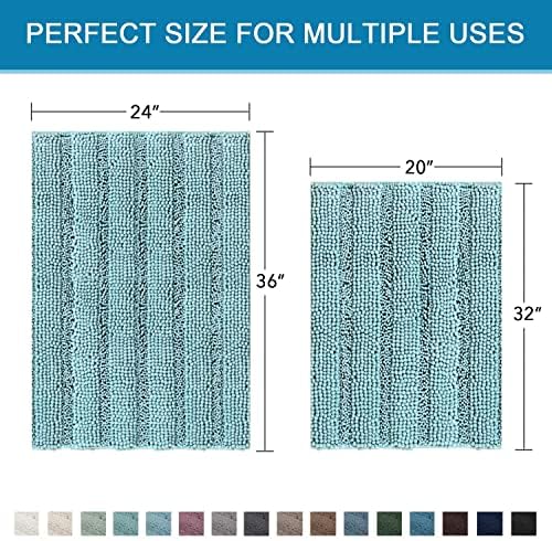H.VERSAILTEX Bathroom Rugs Bath Mats Sets Super Absorbent Chenille Striped Bath - Image 2