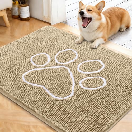 OLANLY Dog Door Mat for Muddy Paws 40x32, Paw Print Design Chenille Mud Mat by OLANLY