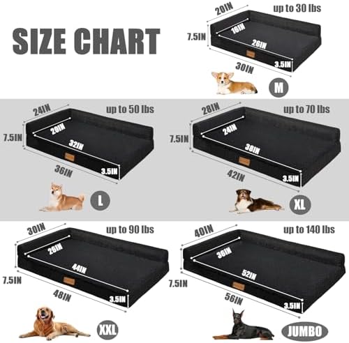 Patas Lague Orthopedic Large Dog Bed Washable Pet Sofa Bed 36''X24'' Black - Image 5