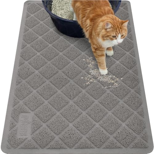 GORILLA GRIP Cat Litter Box Mat, Coiled Mesh Trapping Mats, 35x23 Gray by GorillaGrip