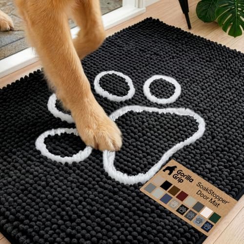 GORILLA GRIP SoakSTOPPER Dog Door Mat, Machine Wash Dry, 24x17 Black White by GorillaGrip