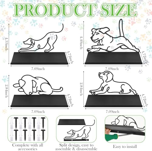 Sieral 4 Pcs Dog Wall Shelf Metal Dog Wall Decor Bookshelf - Image 2