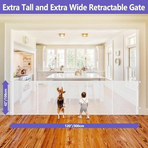 Reinforced 42" Tall Baby Gate 120" Wide Retractable Dog Gate Indoor/Outdoor - Image 3