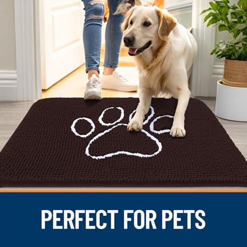 OLANLY Dog Door Mat for Muddy Paws 59x20, Paw Print Design Chenille Mud Mat - Image 6