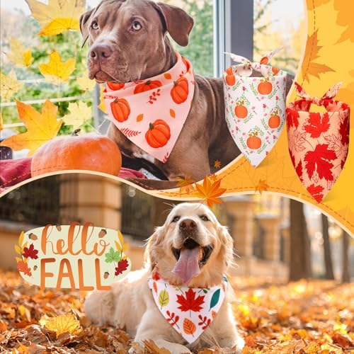 Preboun 50 Pcs Fall Thanksgiving Dog Bandanas Bulk, Pumpkin & Maple Leaves - Image 2