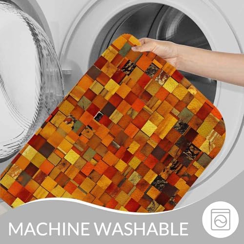 Orange Burnt Bath Rugs Vintage Abstract Mosaic Texture Faded Pattern Bathroom - Image 7