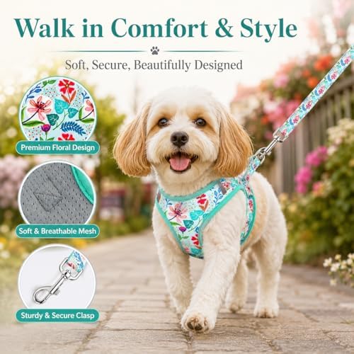 Step in Dog Harness Leash Set- All Weather Reflective No-Pull Floral Pattern - Image 3