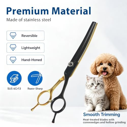 7" Curved Dog Grooming Scissors, 40 Teeth V-Shape, 30% Thinning shear - Image 3