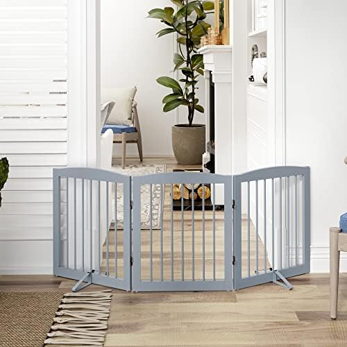 PUPETPO Freestanding Pet Gate for Dogs, Foldable Wooden Dog Gate for House - Image 2