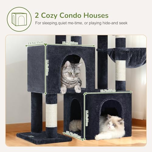 Globlazer 52in Cat Tree Tower for Indoor Cats, 2 Condos, Dark Grey - Image 2