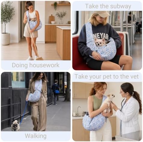 Quilted Small Dog Carrier Bag Floral Dog Sling Carrier - Image 2