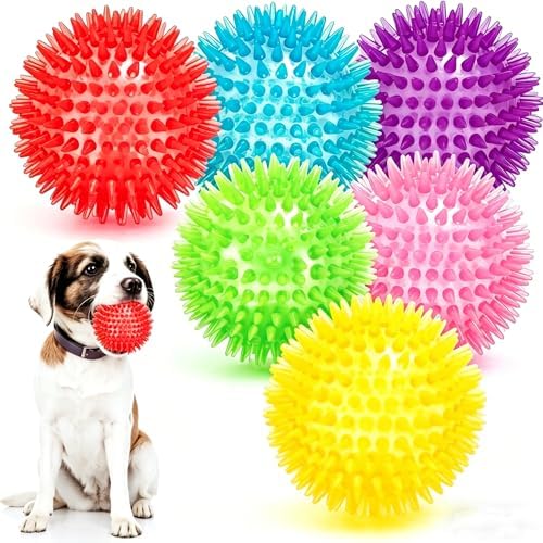 2.5" Squeaky Spiky Dog Balls, 6 Pack Teething Chew Toys by CGBD