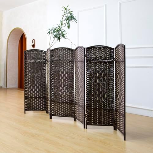 6-Panel Short Room Divider, 3.9 ft Freestanding Partition Wall, Dark Brown - Image 2