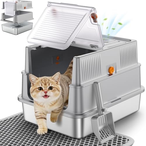 URPOWER Small Stainless Steel Cat Litter Box by URPOWER