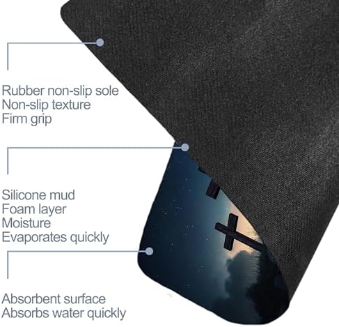 Three Wooden Cross Bathroom Rugs, Non Slip Quick Dry Starry Sky Night Bath Mats - Image 6