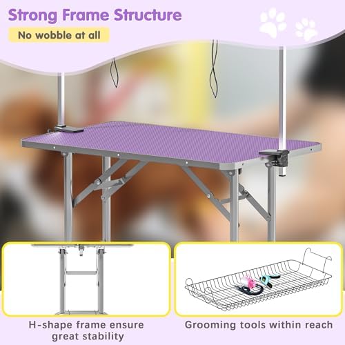 Lyromix 42'' Stainless Steel Pet Dog Grooming Table, Arm/Noose/Tray - Image 5