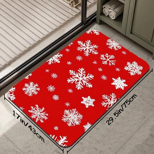 Christmas Snowflakes Bath Mat 29.5"x17", Slim Low-Profile Fast Drying Super - Image 2