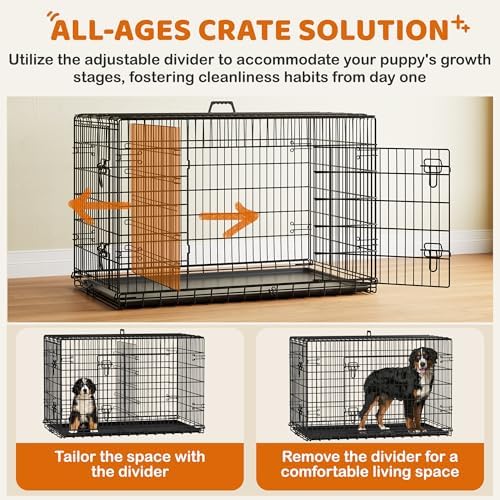 Yaheetech 48inch Double Door Dog Crate w/Divider, Collapsible Metal Kennel - Image 5