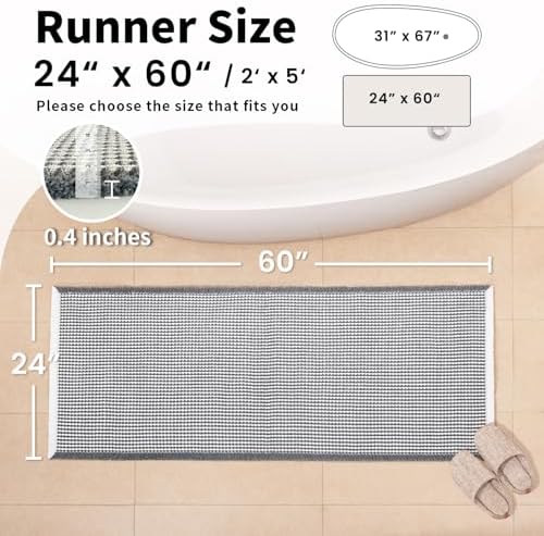 Long Bath Mat, Waffle Bathroom Runner Rug Non Slip Washable, 24 x 60 - Image 2