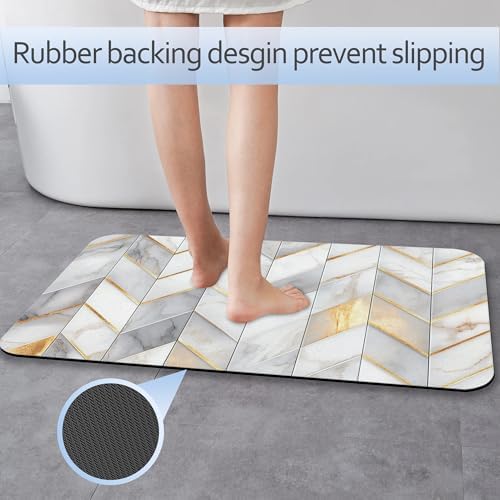Bathroom Rug Gold Geometric Lines Bath Mat - Image 3
