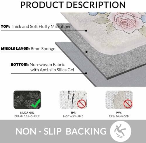 Floral Frame and Dragonfly Bath Rugs Microfiber Bathroom Mat Soft Plush Shaggy - Image 6