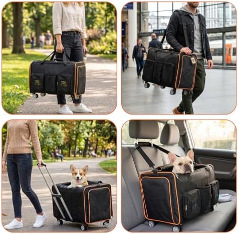 2 in 1 Large Cat Carrier for 2 Cats, Rolling Pet Carrier - Image 7