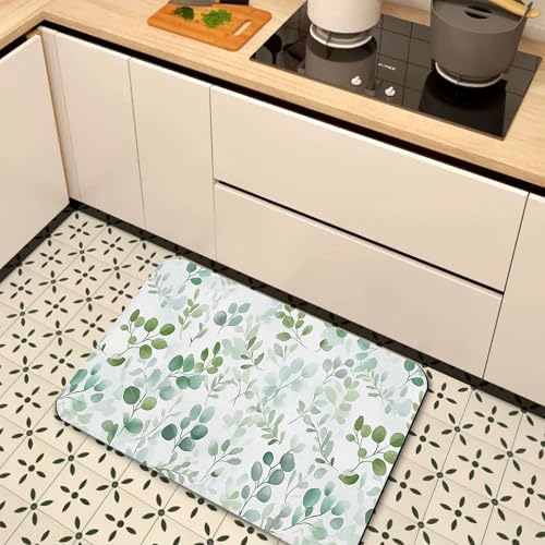 Bath Mats for Bathroom, Watercolor Green Leaf Bathroom Rugs, Spring Eucalyptus - Image 7
