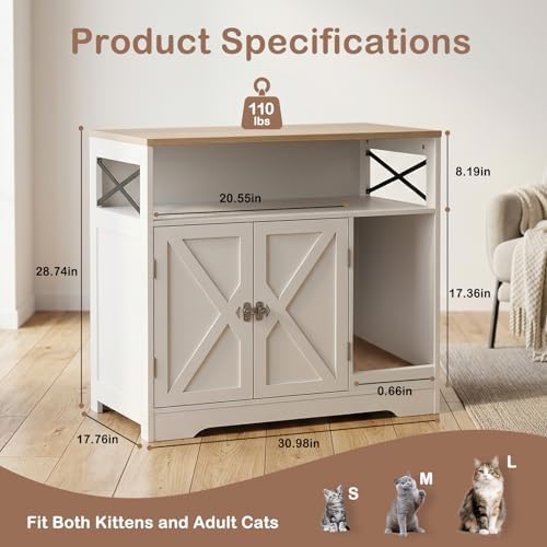 Cat Litter Box Enclosure, Hidden Litter Box Cabinet Furniture - Image 2