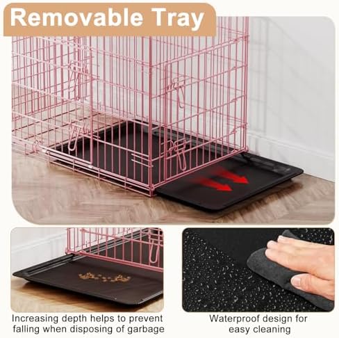FDW | 48" Foldable Metal Dog Crate | Pink | Cage - Image 4