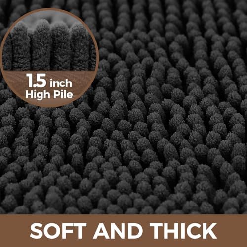 Bcoimo Bath Rug Mat Set, 2 Piece Thick Absorbent Chenille Bathroom Mat Black - Image 3