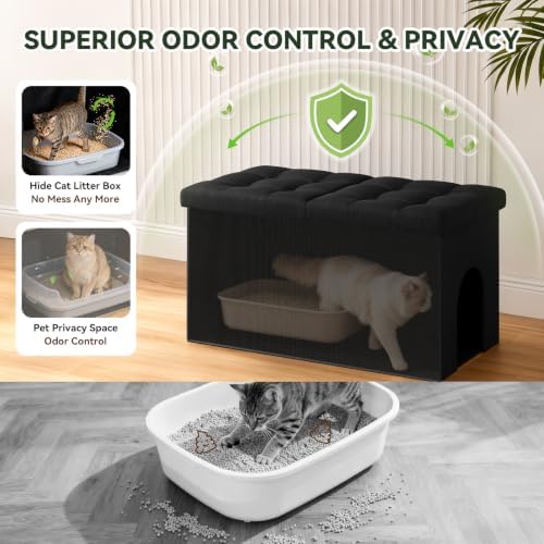 3-in-1 Cat Litter Box Enclosure Furniture, Cat Ottoman - Image 2