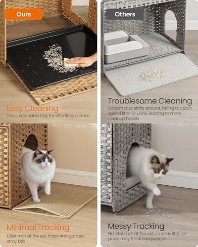 Feandrea Cat Litter Box Enclosure, Handwoven Rattan End Table, Extra Mat - Image 3