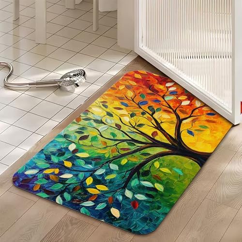 Tree of Life Bath Mat, Fast Drying Colorful Leaf Bathmats - Image 5
