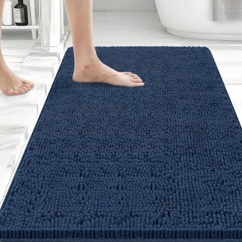 Bcoimo Bath Rug Mat, Chenille Extra Soft Navy Bathroom Floor Shower Tub Mats by Bcoimo