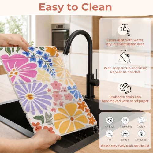LOKHOM Stone Dish Drying Mat, 11.8"x15.7" Diatomaceous Earth Mat Colorful - Image 5