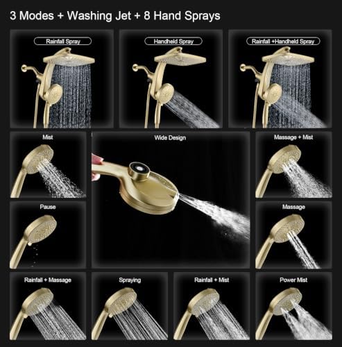 Rain Shower Head with Handheld Showerhead, Glod 1.75GPM 460311 - Image 2