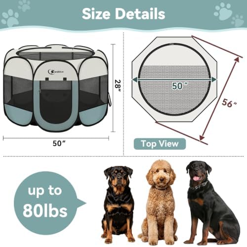 Siedihit Dog Playpen Tent Crate Cage Indoor Outdoor Travel Extra Large Grey - Image 3